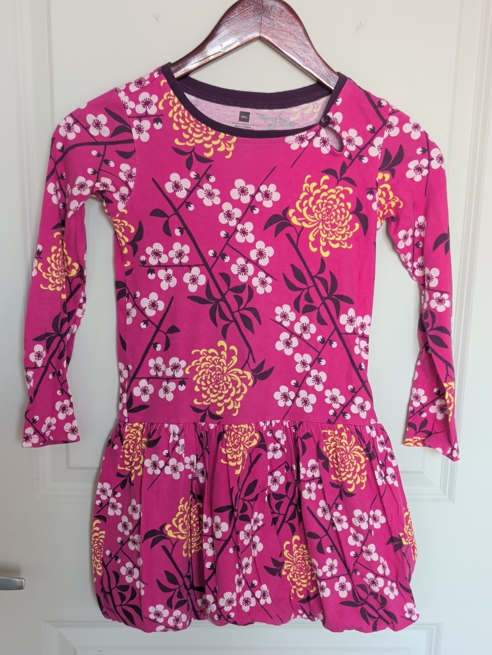 Tea Collection Hot Pink Floral Long-Sleeve Bubble Dress